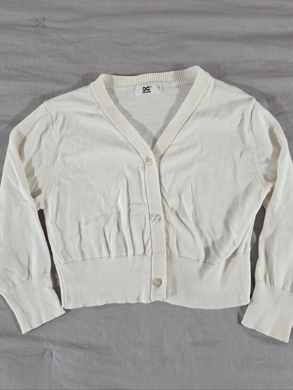 EULOOP Girls White Cropped V-Neck Button-Up Cardigan Sweater 13-14Y